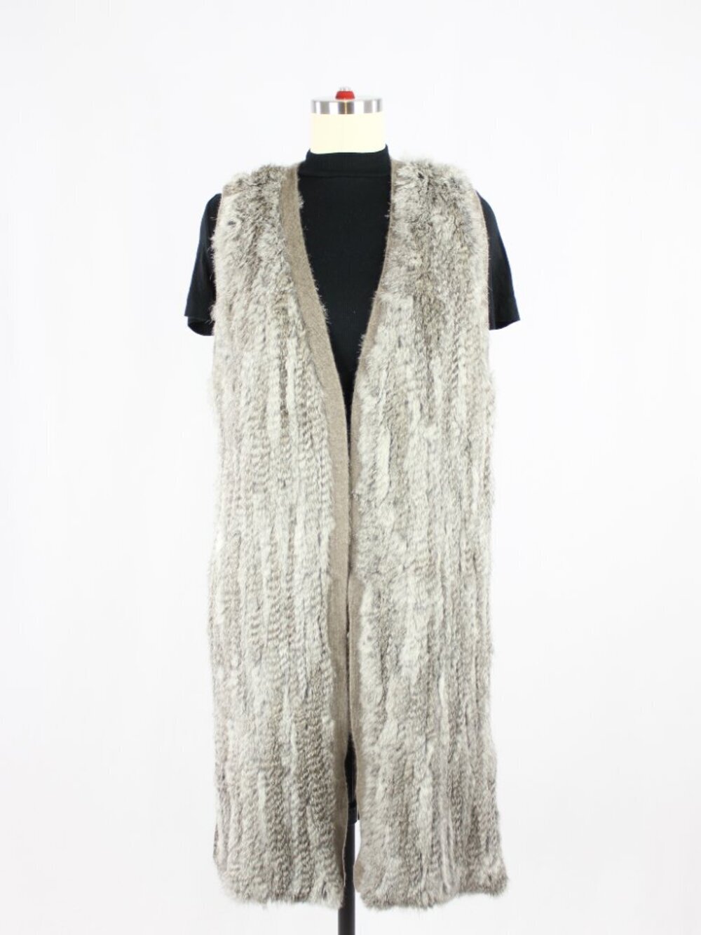 THE CASHMERE PROJECT Rabbit Fur 100% Cashmere Knit Long Vest Cardigan, Size L
